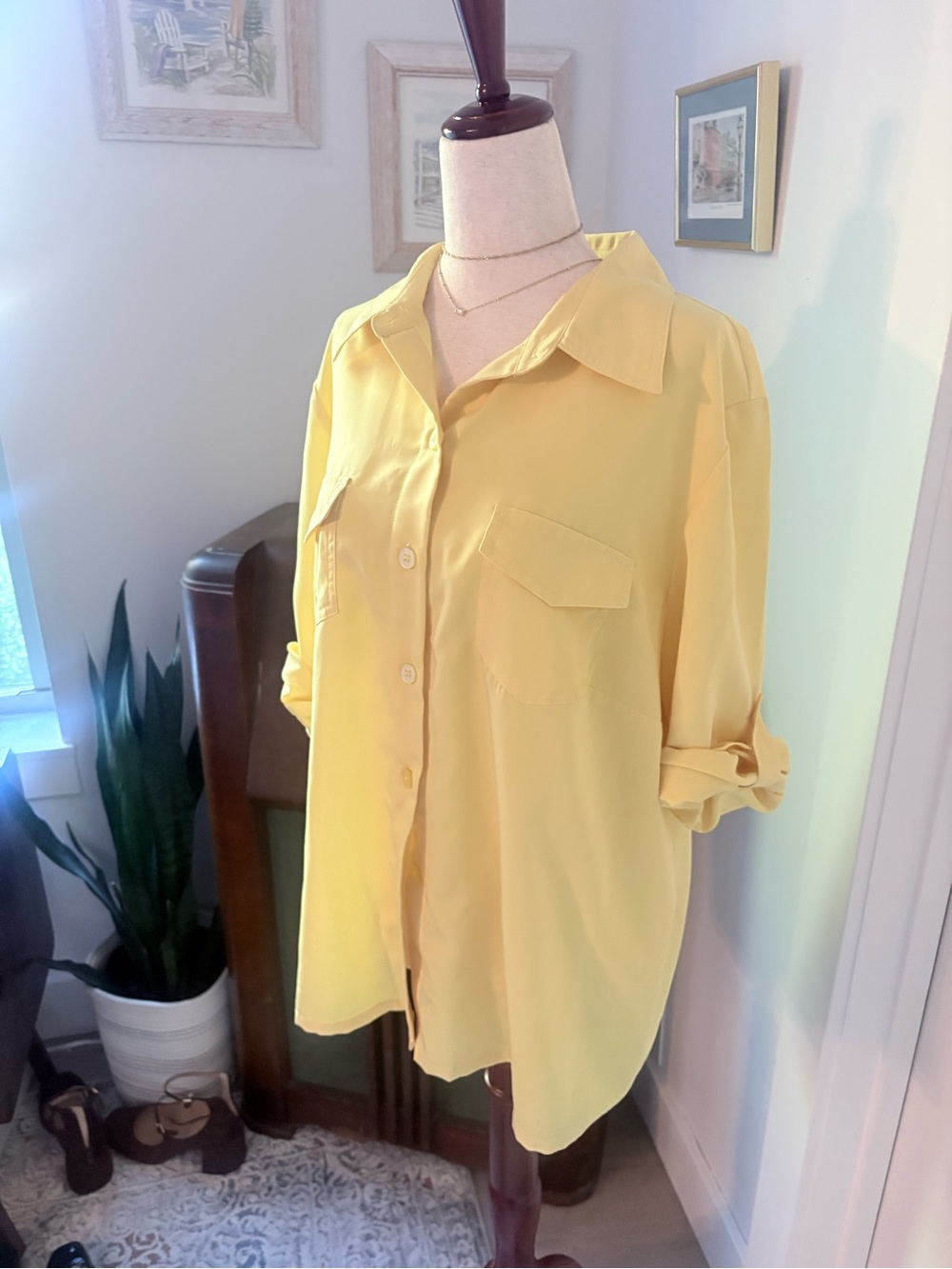 ♡ Susan Graver yellow button-up blouse ♡